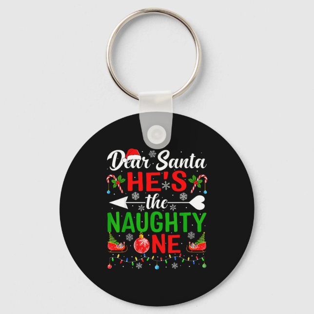 Llavero Dear Santa He's The Naughty One Pjs Couples Christ (Anverso)