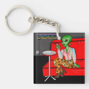 Llavero Decenio de 1970 Retro Extraterrestre en Disco Loun