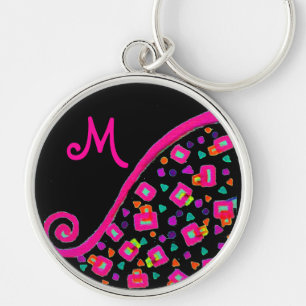 Llavero DECO MONOGRAM Rosa Fuchsia Amarillo Blanco Negro
