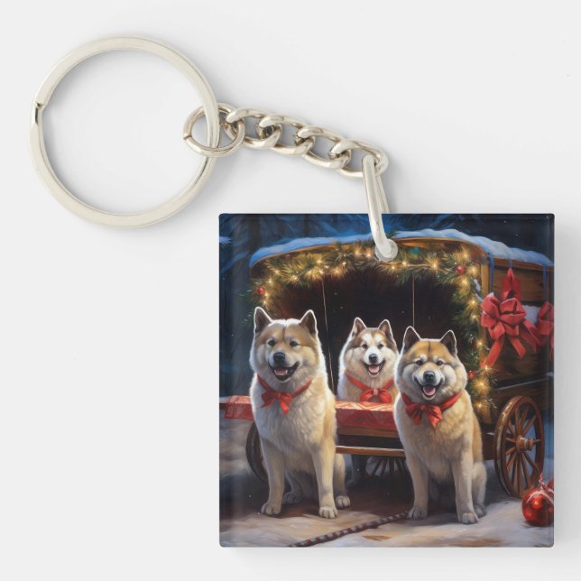 Llavero Decoración de los Navidades de Akita Snowy Sleigh  (Frente)