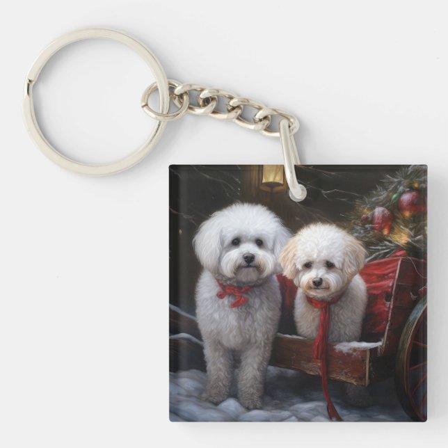 Llavero Decoración de los Navidades de Bichon Frise Snowy  (Frente)