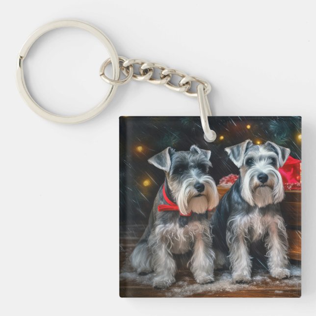Llavero Decoración de los Navidades Schnauzer Snowy Sleigh (Frente)