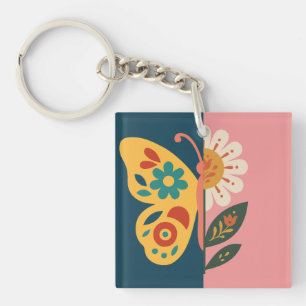 Llavero Decoración de mariposa colorida con elementos flor
