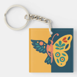 Llavero Decoración de mariposa colorida con elementos flor