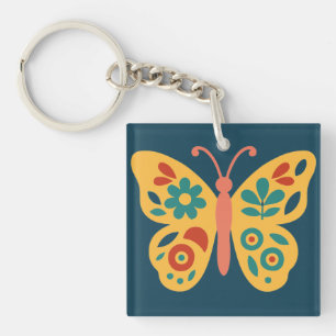 Llavero Decoración de mariposa colorida con elementos flor