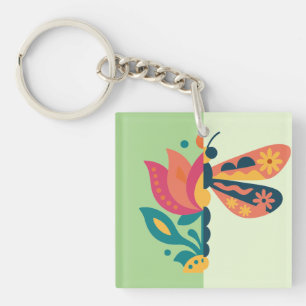 Llavero Decoración de mariposa colorida con elementos flor