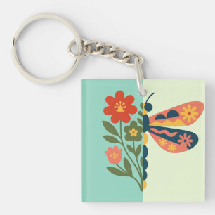 Llavero Decoración de mariposa colorida con elementos flor