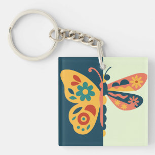 Llavero Decoración de mariposa colorida con elementos flor