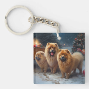Llavero Decoración de Navidad de Trineo Nevado Chow Chow  