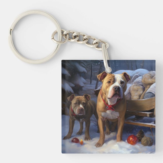 Llavero Decoración de Navidad Trineo Nevado de Pitbull (Frente)