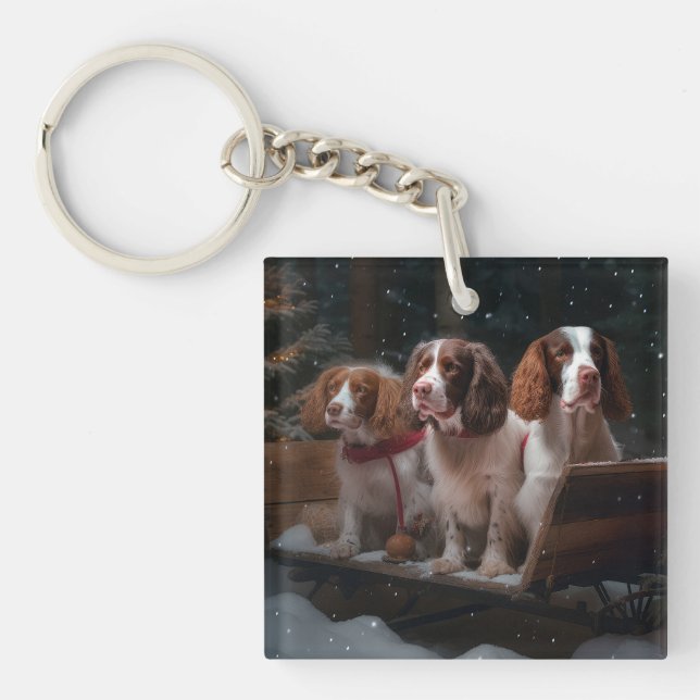 Llavero Decoración de Navidades Brittany Spaniel Snowy Sle (Frente)