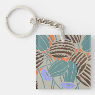 Llavero Decoración floral moderna boho azul turquesa y lav