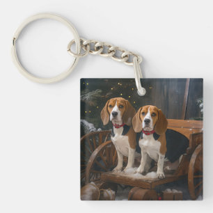 Llavero Decoración Navideña Trineo Nevado Beagle