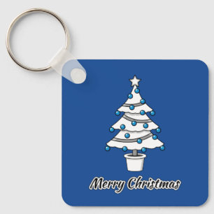 Llavero Decoraciones azules del árbol de Navidad blanco - 