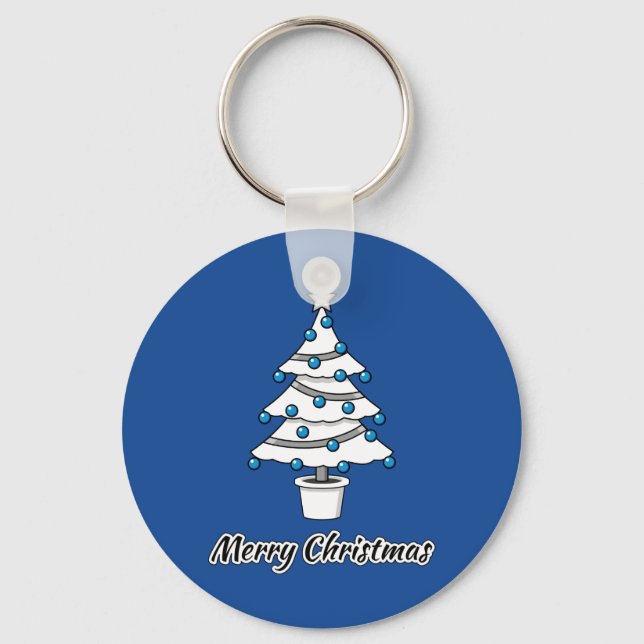 Llavero Decoraciones azules del árbol de Navidad blanco -  (Anverso)