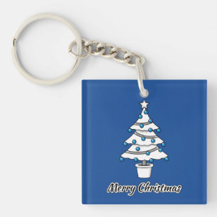 Llavero Decoraciones azules del árbol de Navidad blanco -