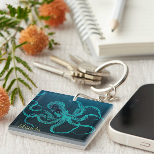 Llavero Deep Ocean Blue con una cadena de claves de pulpo 