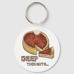 Llavero Deep Thought Pepperoni Deep Dish Pizza Keychain