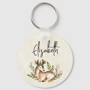 Llavero Deer acuarela de bonito que baja el Boho