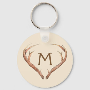 Llavero Deer Antlers Safari Personalizado Monograma Beige