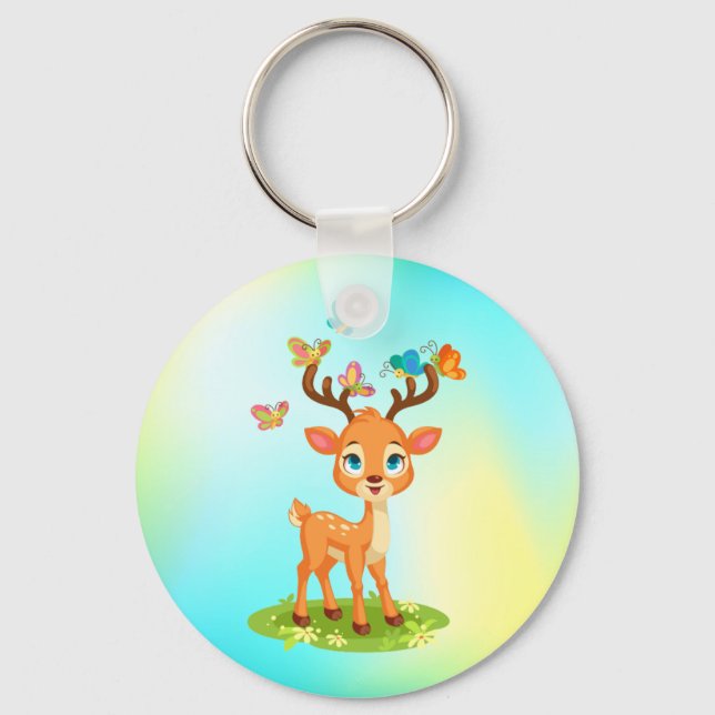 Llavero Deer bebé con mariposas-23475 (Anverso)