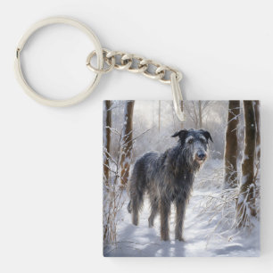 Llavero Deerhound escocés deja que nieve Navidades