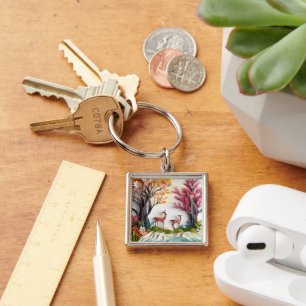 Llavero Deers in Forest Unique Art