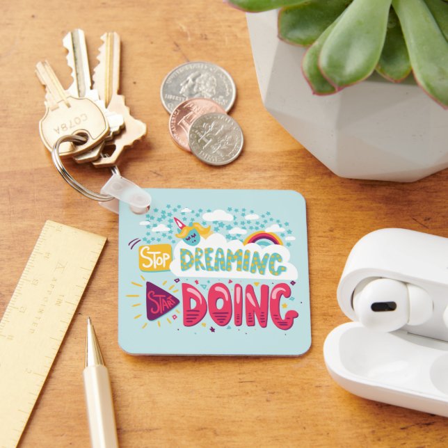 Llavero Deja de soñar, empieza a hacer Metalizado turquesa (Escritorio )