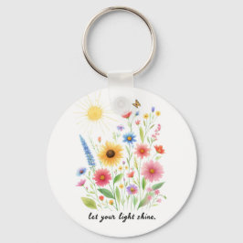 Llavero Deja que tu luz brille flores y monograma de sol