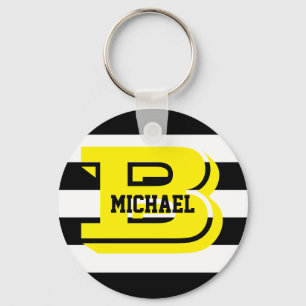 Llavero del botón del monograma de las rayas
