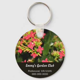 Llavero del club de jardinería, flores rojas de ja