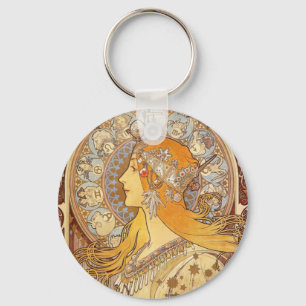 Llavero del zodiaco de Nouveau Alfonso Mucha del