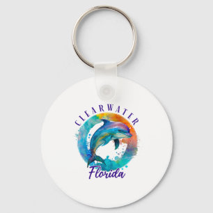 Llavero Delfín de acuarela feliz de Clearwater Florida