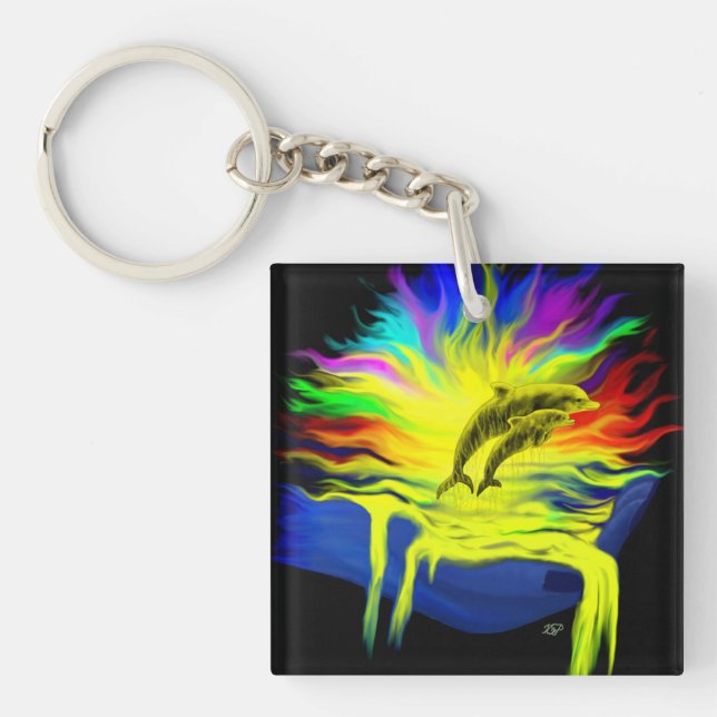 Llavero Delfines al sol con mano (Frente)