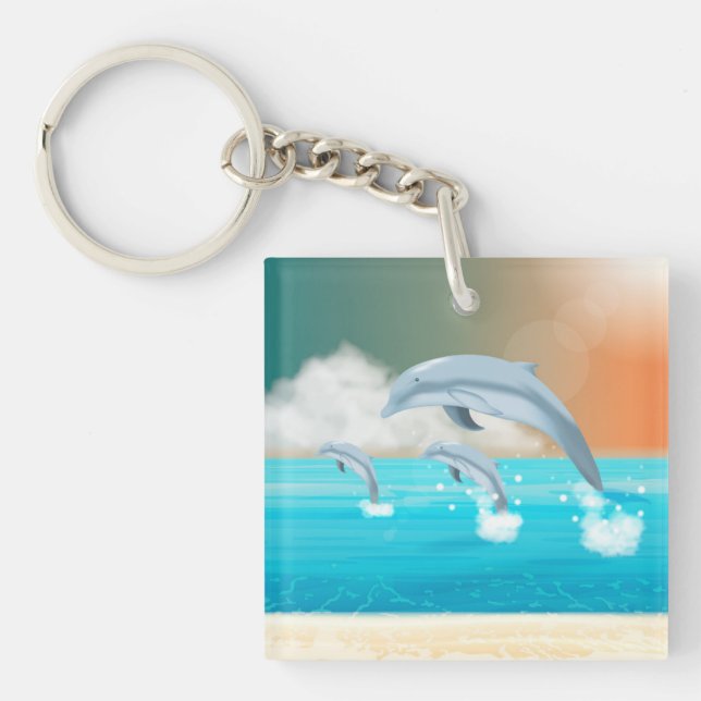 Llavero delfines respirando en el océano (Frente)