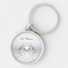 Llavero Delfines y corazón de aniversario de plata