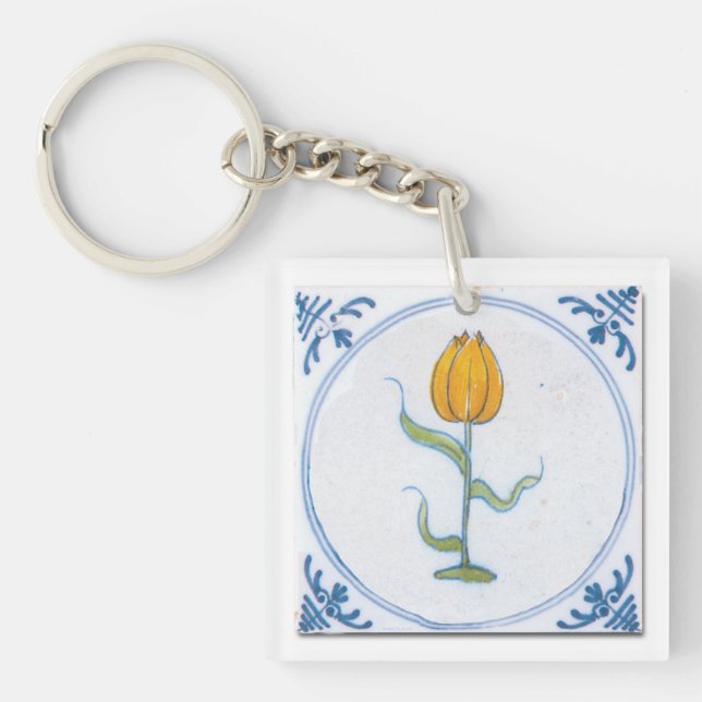 Llavero Delft Blue White Yellow Tulip Faux Tile (Frente)