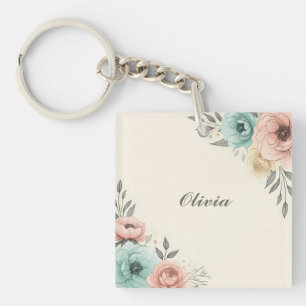 Llavero Delicado Boceto de Flores en Acuarela