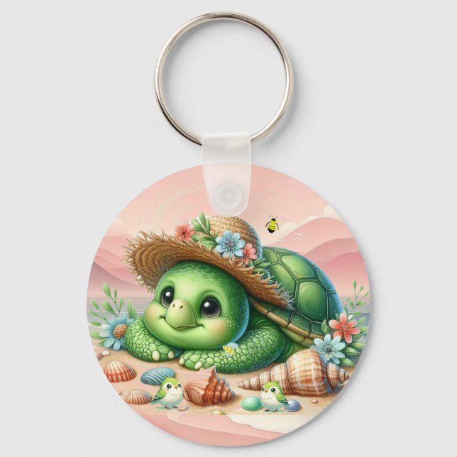 Llavero Deliciosa tortuga en la playa (Anverso)