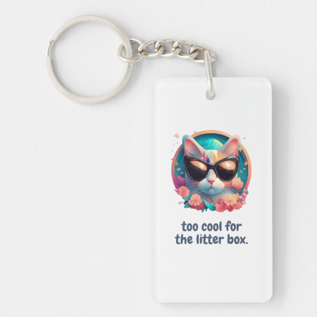 Llavero Demasiado Guay para el diseño del gato de la caja  (Frente)
