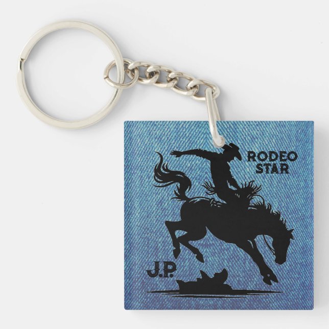 Llavero Denim Estrella de Rodeo Personalizada (Frente)