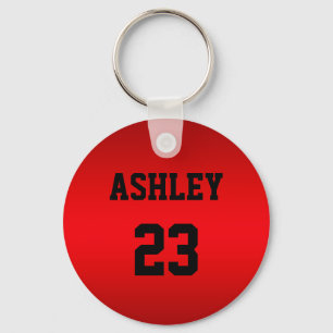 Llavero Deportes Jersey Número y Nombre Rojo Personalizado