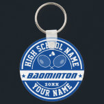 Llavero Deportes personalizados del jugador de bádminton d<br><div class="desc">Regalos deportivos personalizados y mercadería para el equipo de deportes escolares. Todos los textos son editables para su ocasión. El color de fondo se puede editar mediante la herramienta de diseño. Un recuerdo perfecto para los entrenadores escolares y los mayores graduados que también son grandes atletas.</div>