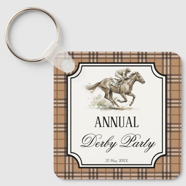 Llavero Derby horse racing elegant gingham party gifts (Anverso)