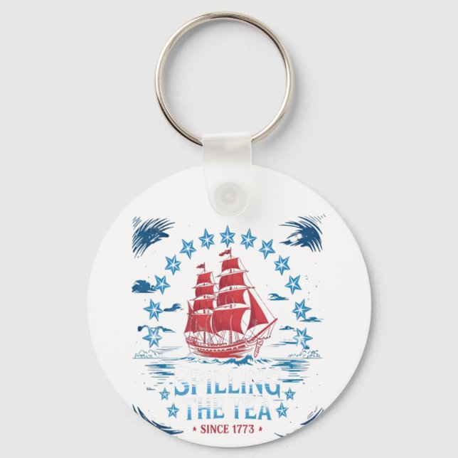 Llavero Derrame El Té Desde 1773 Azul Blanco Rojo Funny 4 (Anverso)