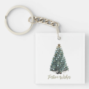 Llavero Deseos festivos. Diseño de árbol de Navidad