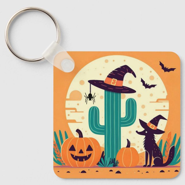 Llavero Desierto/cactus del suroeste de Halloween (Anverso)
