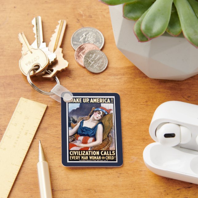 Llavero ¡Despierten América! Arte patriótico vintage de la (Escritorio )