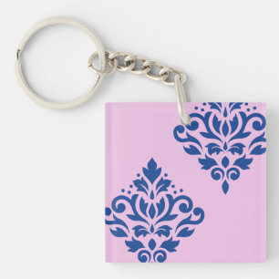 Llavero Desplazar el arte de Damask I azul sobre rosa