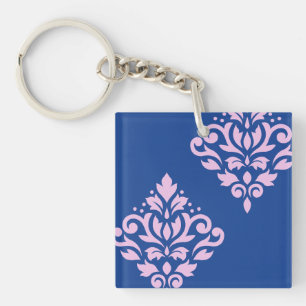 Llavero Desplazar el arte de Damask I rosado en azul